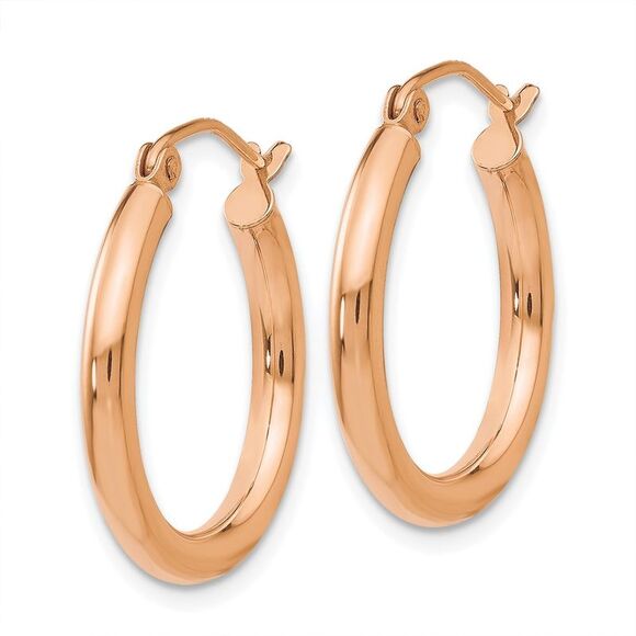 Kazi Luxury 14k Rose Gold Polished 2.5mm Lightweight Tube Hoop Earrings